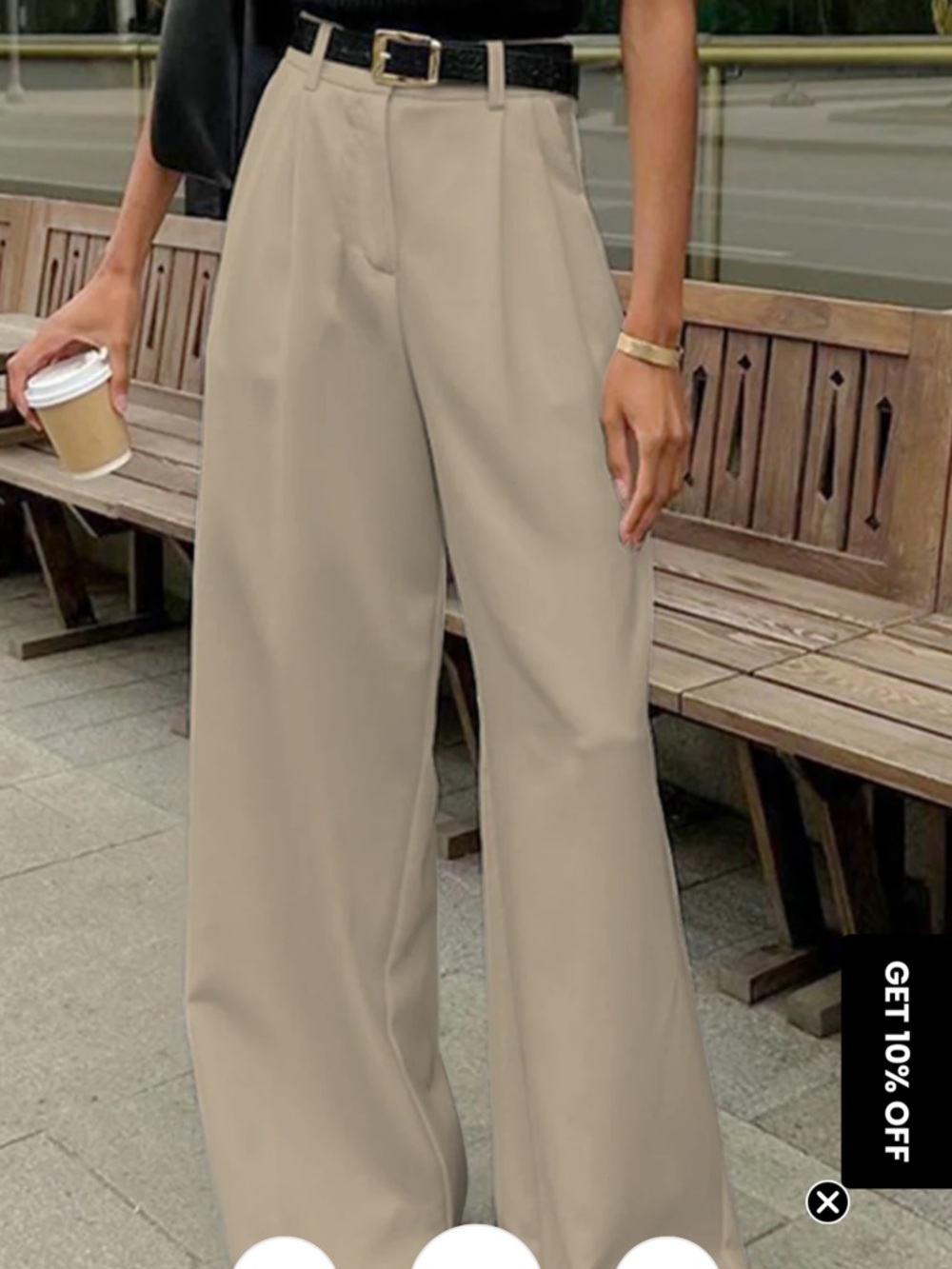 Commense Wide-Leg High-Waist Trousers in Beige